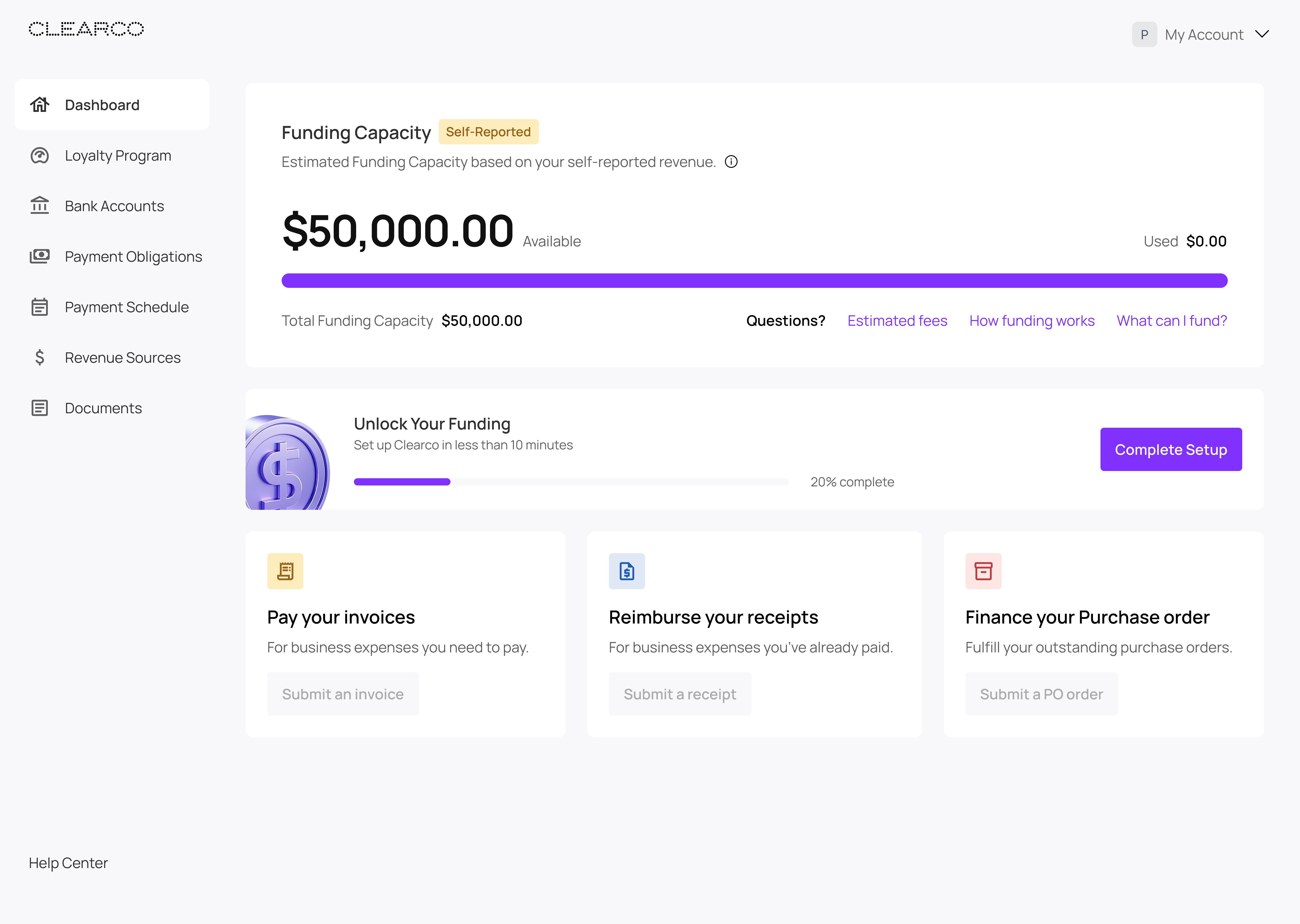 Clearco funding capacity dashboard